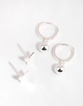 Sterling Silver Butterfly Stud & Hoop Earring Set