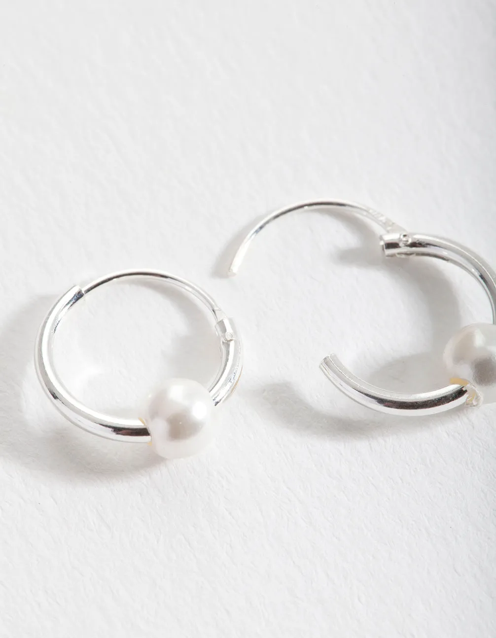 Sterling Silver Pearl Hoop Earrings