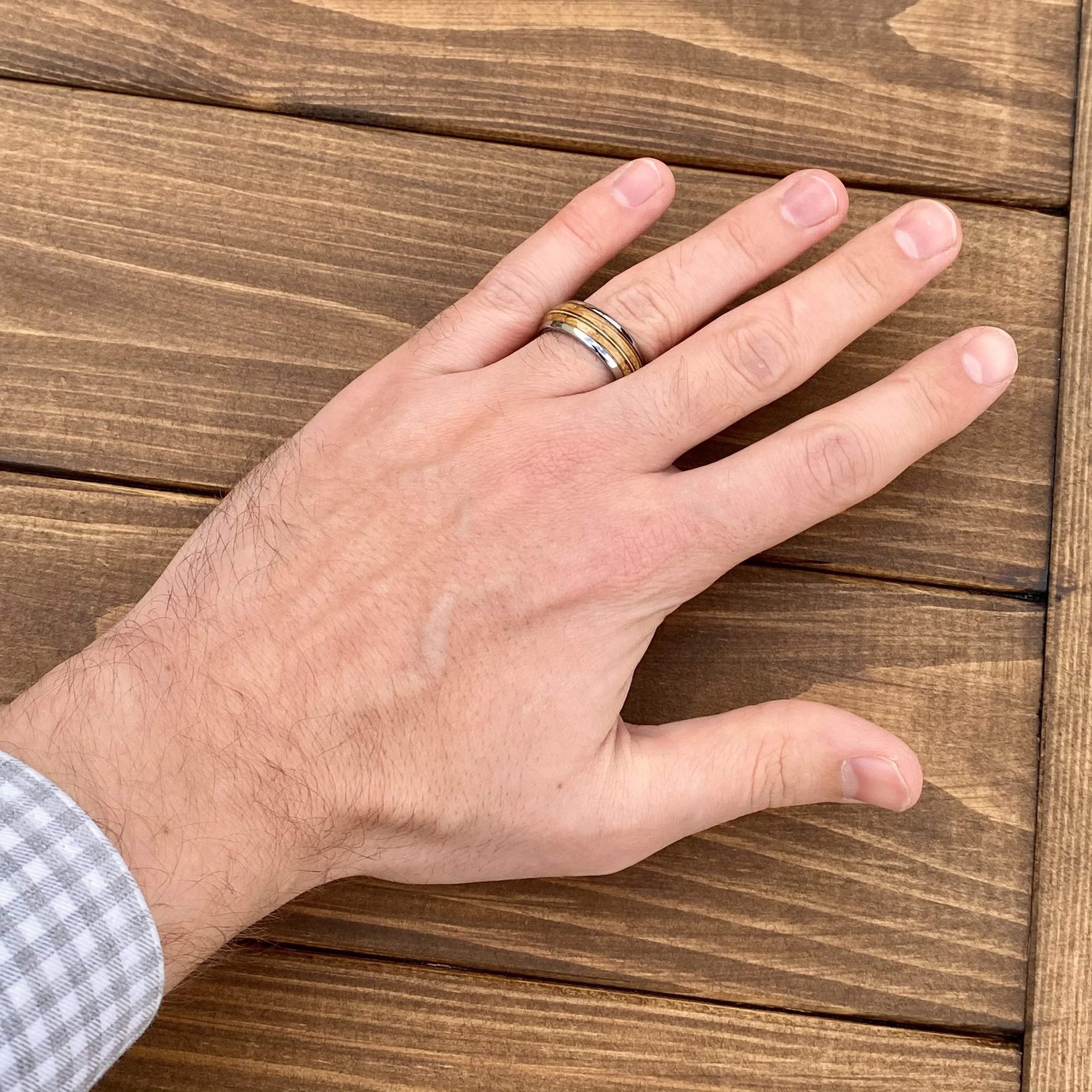 “The Guitar Player” Tungsten Ring With Reclaimed Bourbon Barrel And Guitar String