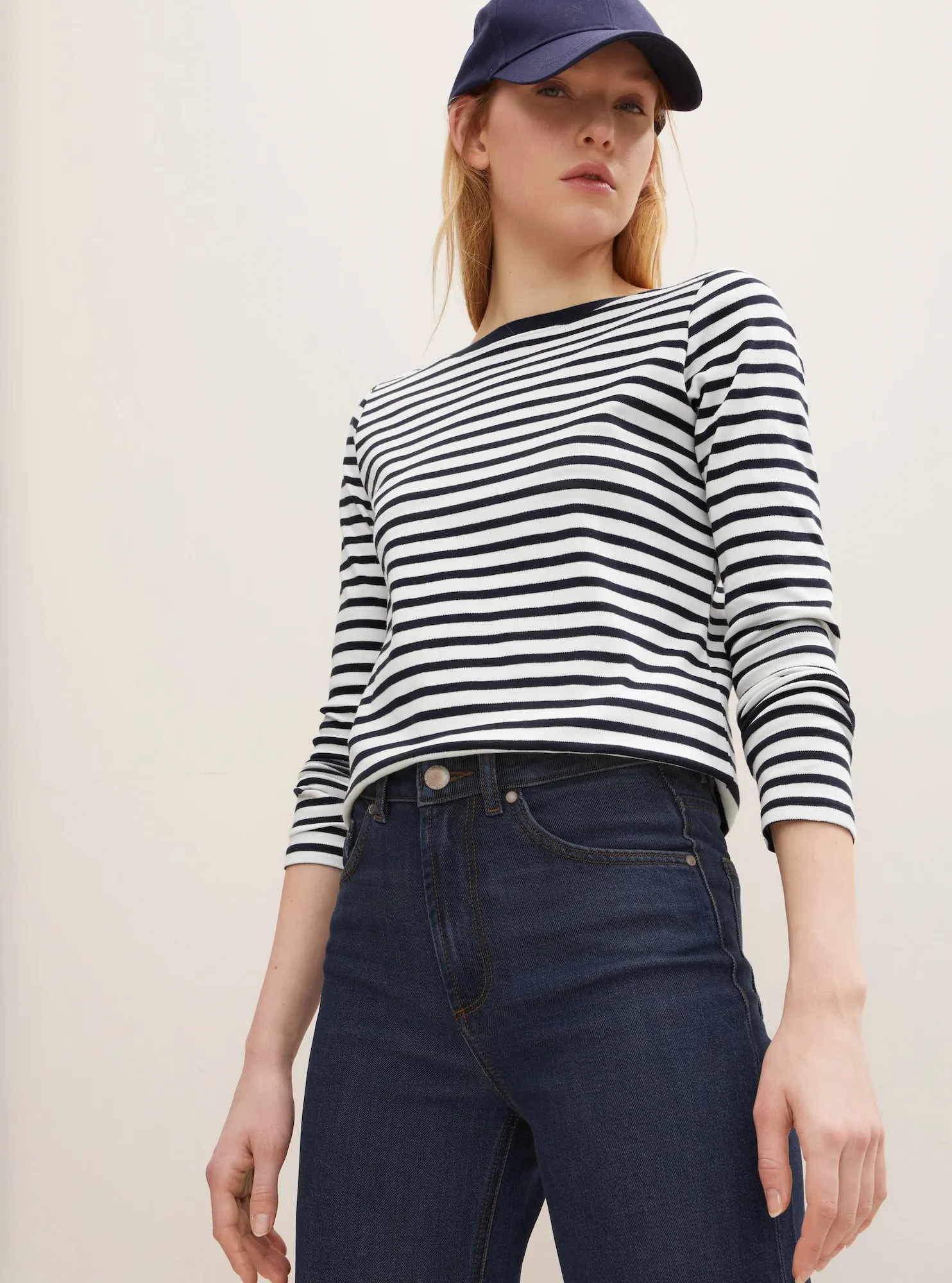 Tom Tailor Striped Long Sleeve Shirt in Navy