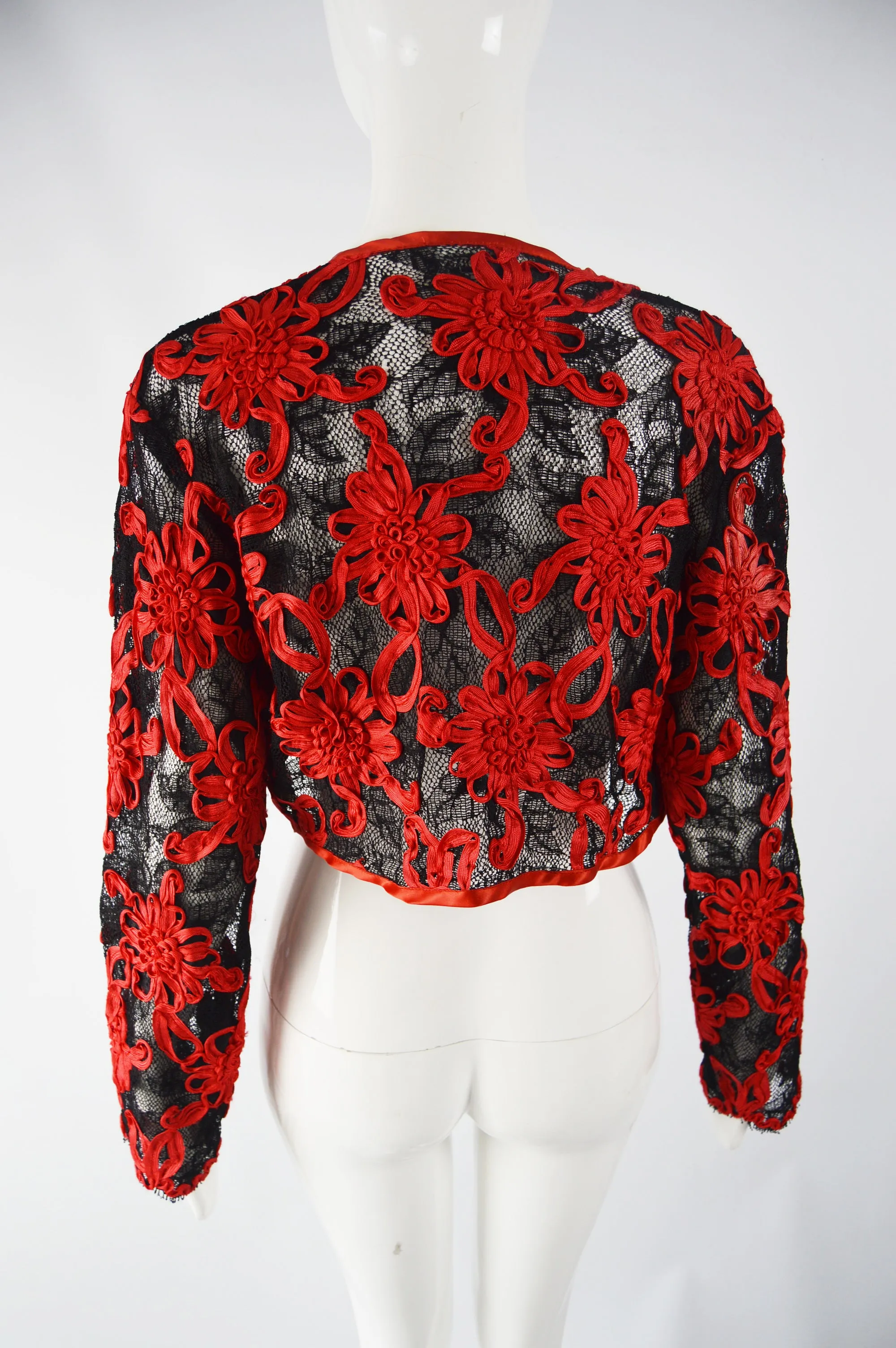 Vintage Red & Black Ribbonwork Lace Jacket, 1980s