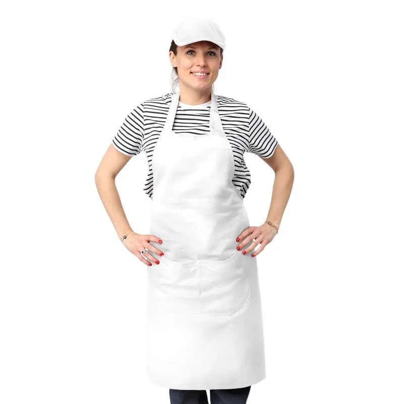 White Apron With Double Pocket Bib 100 Percent Cotton - MANELLI