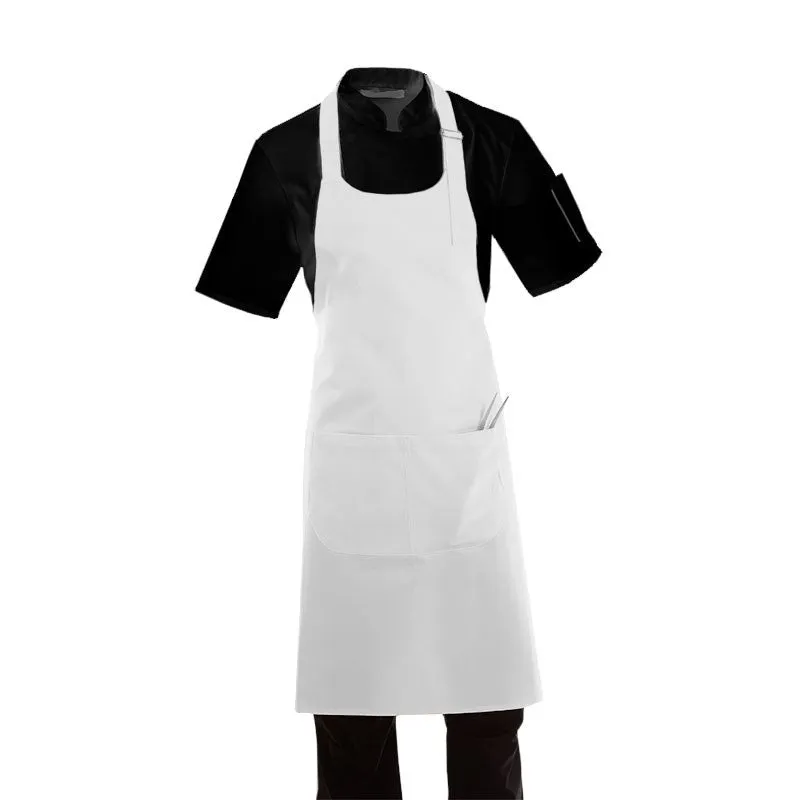 White Apron With Double Pocket Bib 100 Percent Cotton - MANELLI