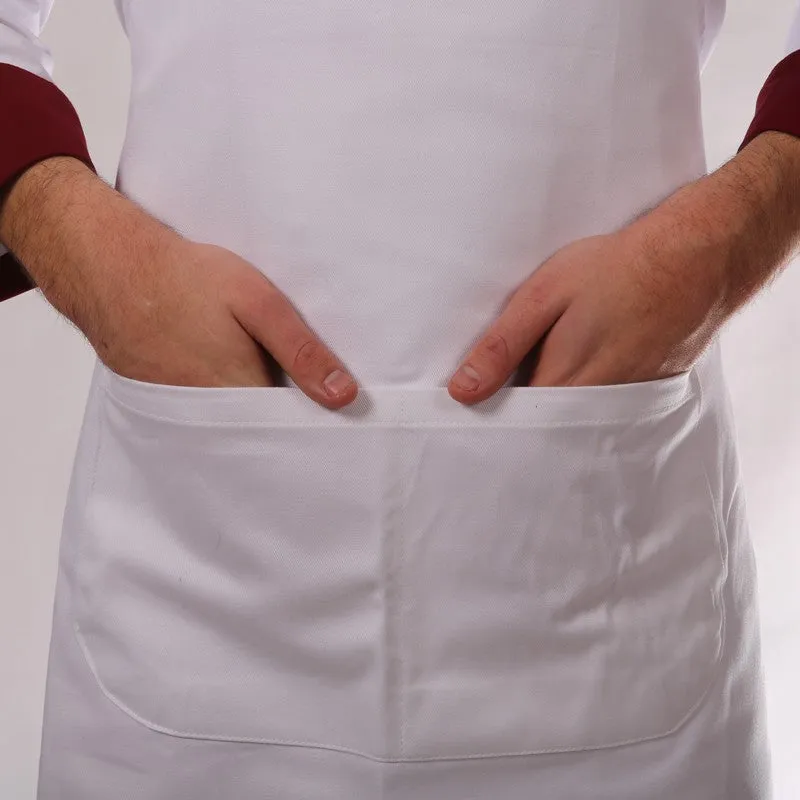 White Apron With Double Pocket Bib 100 Percent Cotton - MANELLI