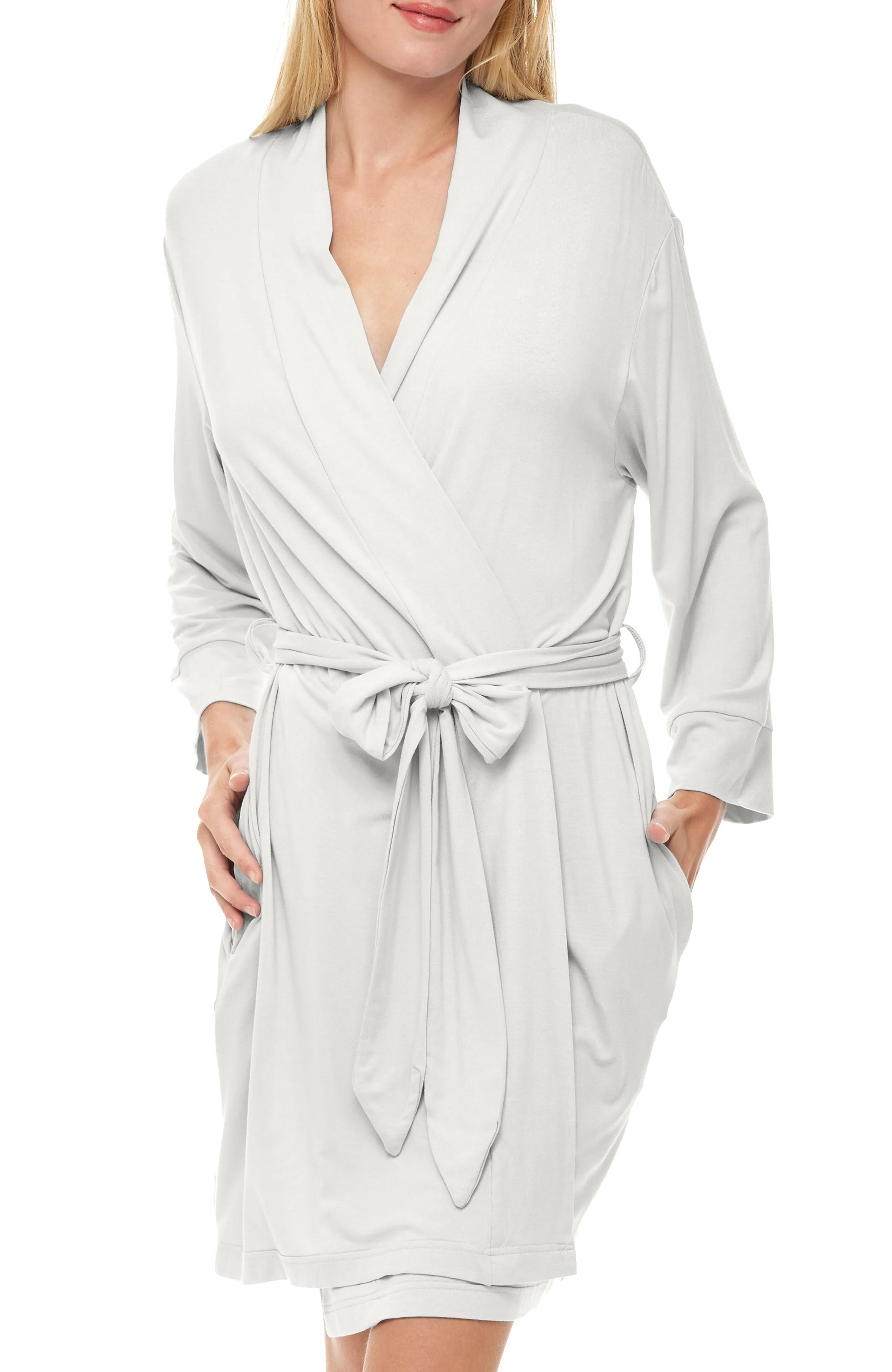 Women's Classic Knit Robe with Pockets, Lightweight Knee Length Bathrobe