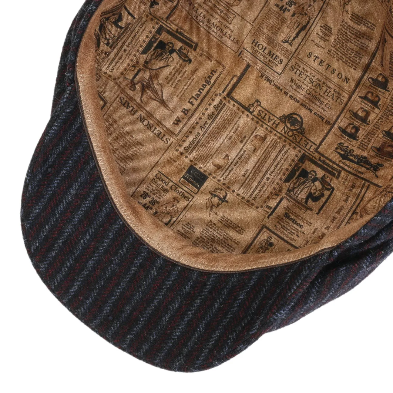 Woolen Stripe Driver Flat Cap by Stetson